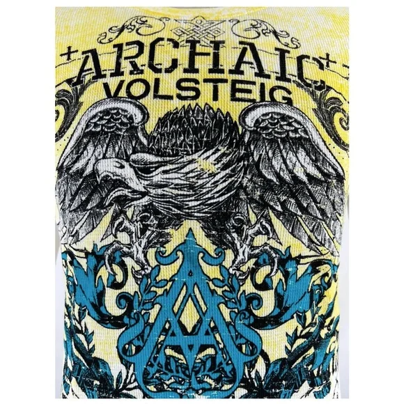 Archaic by Affliction Men's Thermal Shirt CYANIDE Eagle Biker White - Picture 8 of 9